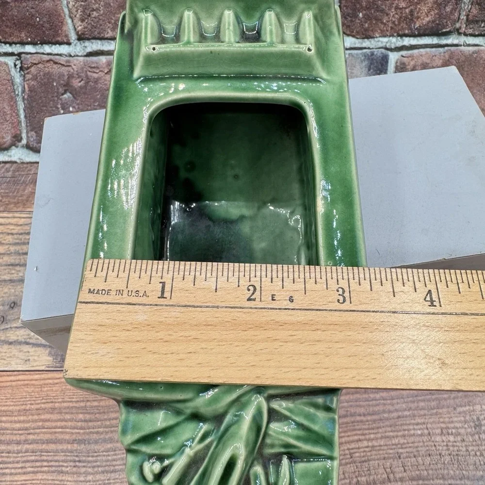 McCoy Cobbler's Work Bench Green Succulent Planter Dish USA MCM Vintage Pottery